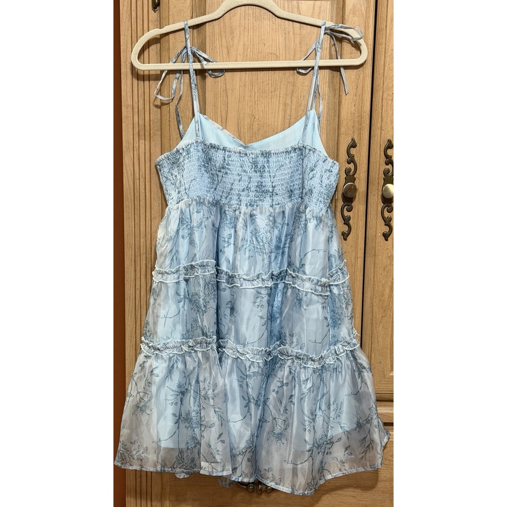 Altar'd State Floral Satin Tiered Sundress Dress Women's XL Light Blue Lined NWT - Picture 6 of 8